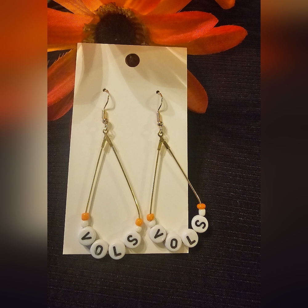 Gold and White Beaded Earrings